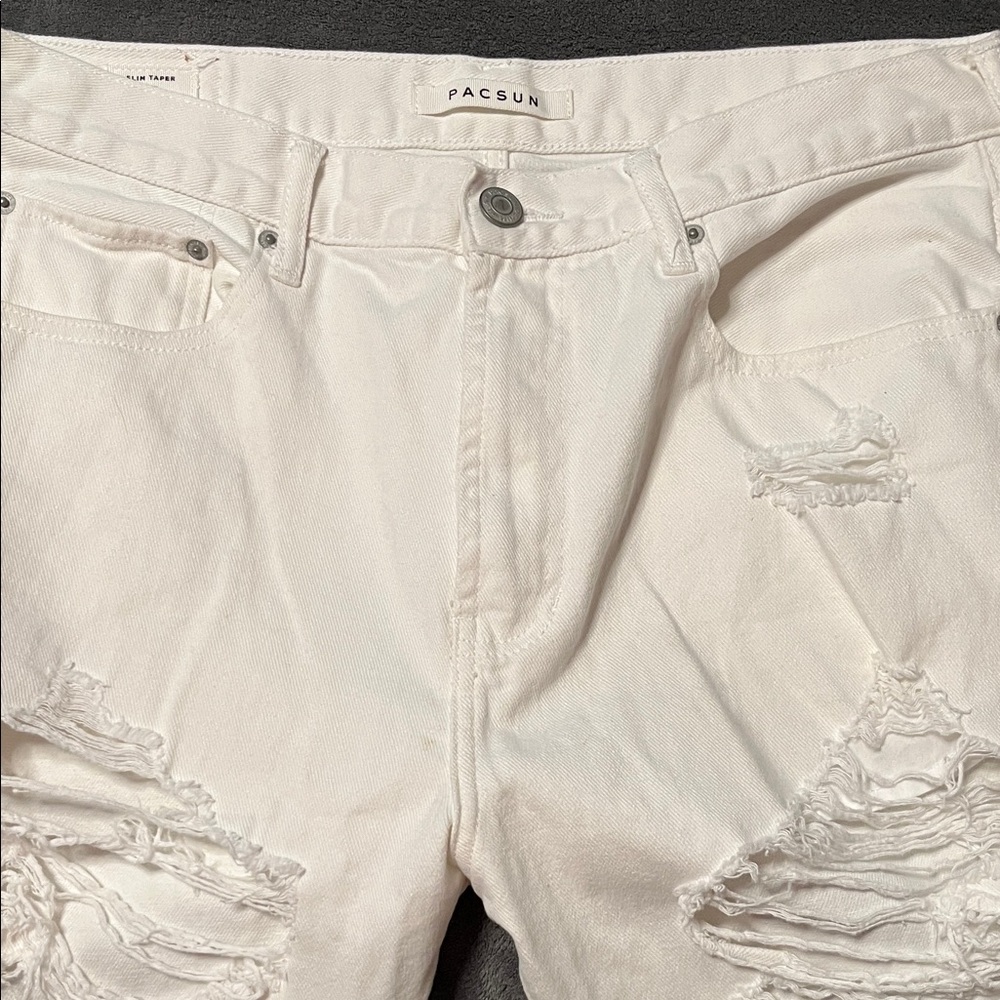 PacSun Cream Distressed Men's Skinny Jeans